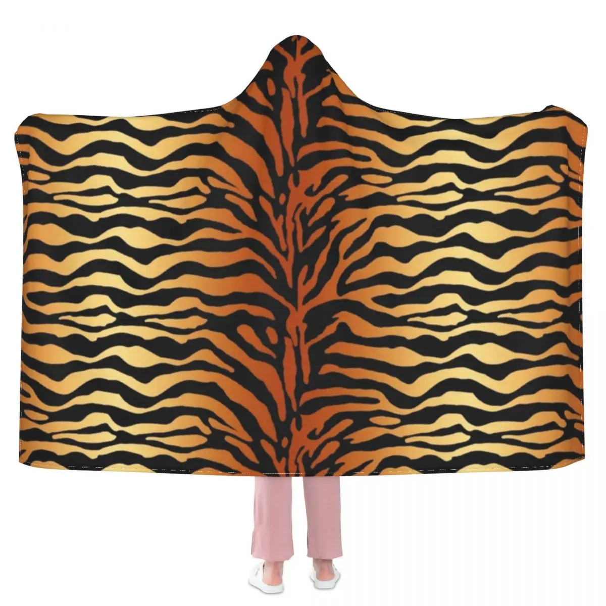 

Мягкое флисовое покрывало с капюшоном и принтом тигра