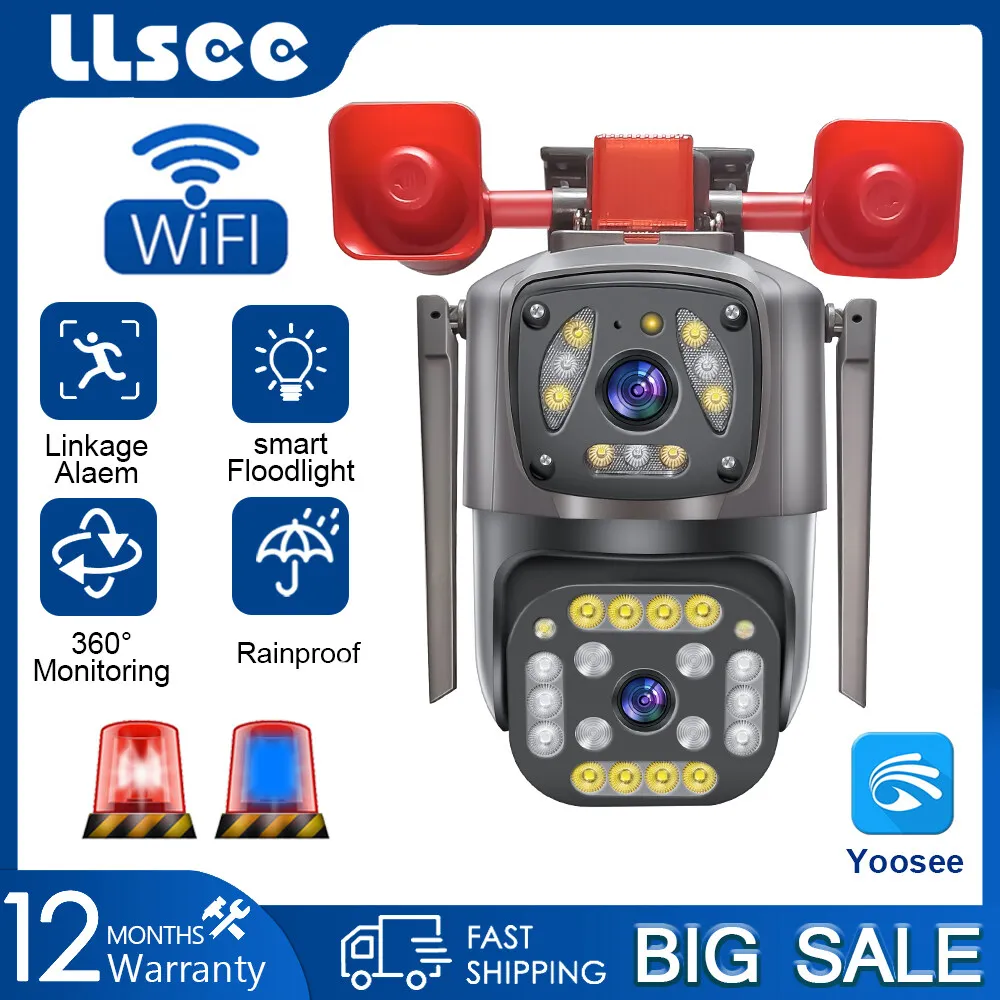 

LLSEE yoosee 5MP Двухобъективная беспроводная CCTV наружная Wi - Fi камера 360 градусов вращение автоматическое отслеживание цветного ночного видения Двусторонний звонок водонепроницаемый