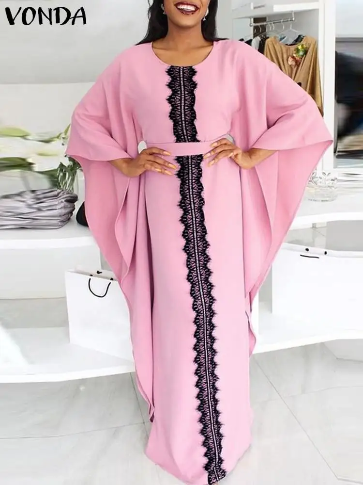 

Elegant Women's Dress 2022 VONDA Female Vintage 3/4 Sleeve Party Maxi Dresses Loose Holiday Vestidos Loose Robe Femme 4#
