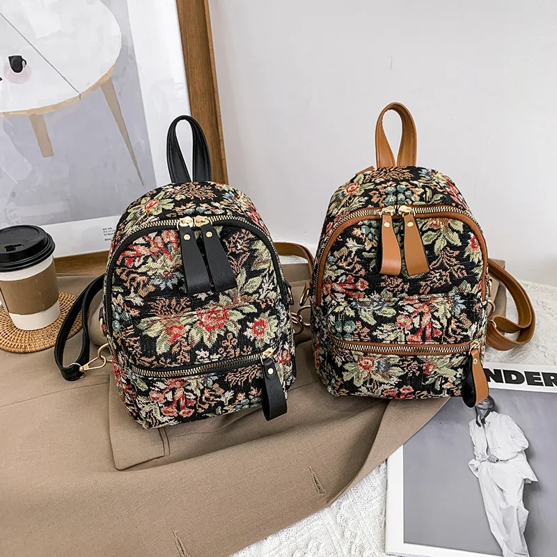 

Детский винтажный рюкзак из искусственной кожи с цветочным принтом