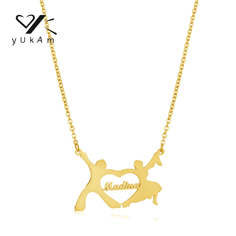 YUKAM Dance Men Women Custom Necklaces Stainless Steel Woman Customised Name Necklace Special Personalized Women's Jewelry Chain