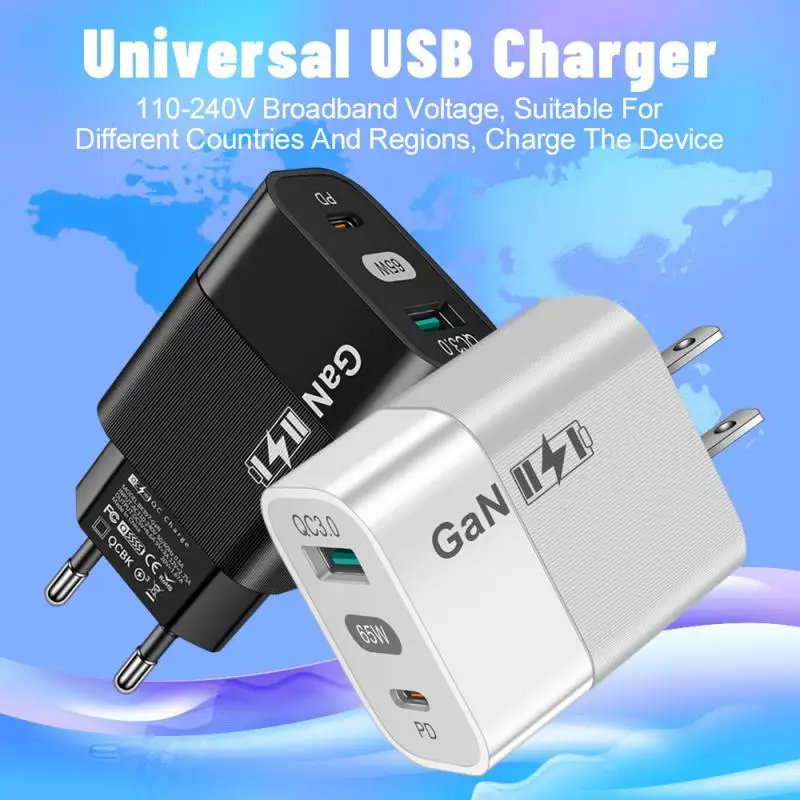 65W GaN Charger Phone Fast Charger Type C PD Quick Charger EU/US Plug Adapter For IPhone 13/14  Samsung Huawei Tablet Laptop