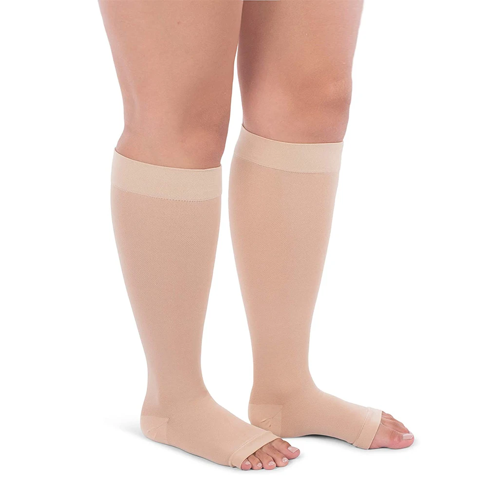 Legbeauty Class 3 Medical Open Toe Knee High Compression Stockings 30-40mmHg Plus Size Calf Support Socks Graduated Pressure