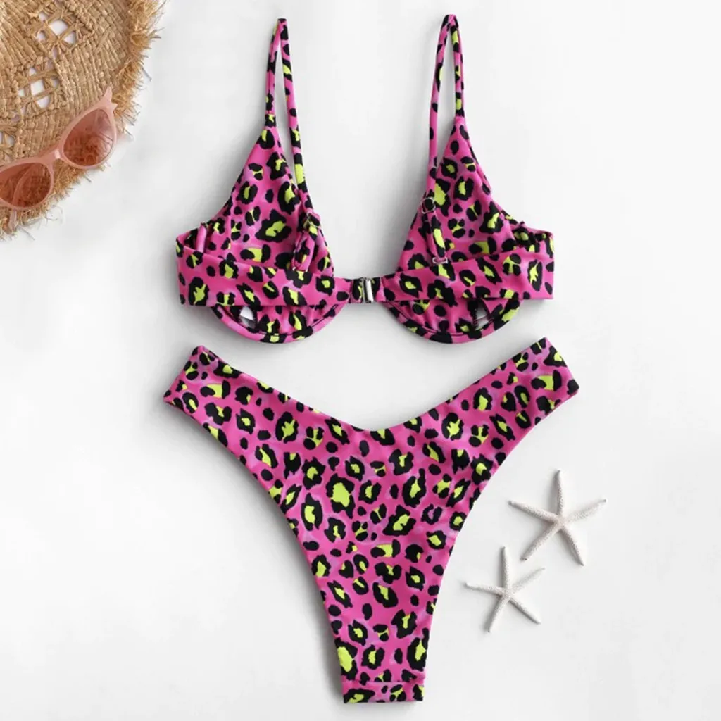 Леопардовый принт пуш-ап на косточках комплект бикини 2024 женский сексуальный