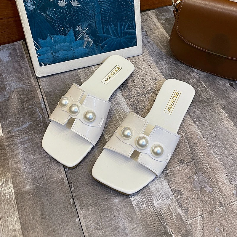 

Women Slippers Fashion Brand Flats Shoes 2022 Summer New Trend Outdoor Beach Casual Sandals Square Toe Slides Flip-flops Women