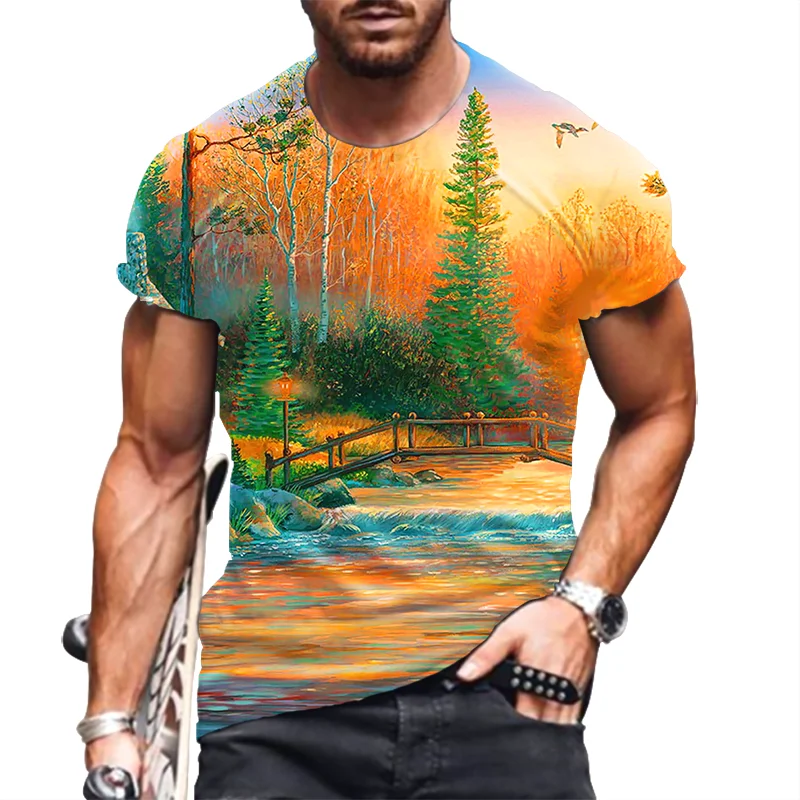 

Suitable For All Occasions Men's Tops Tees 3D Natural Scenery Printing Summer T-Shirt Short Sleeve Oversized Street Male T-Shirt