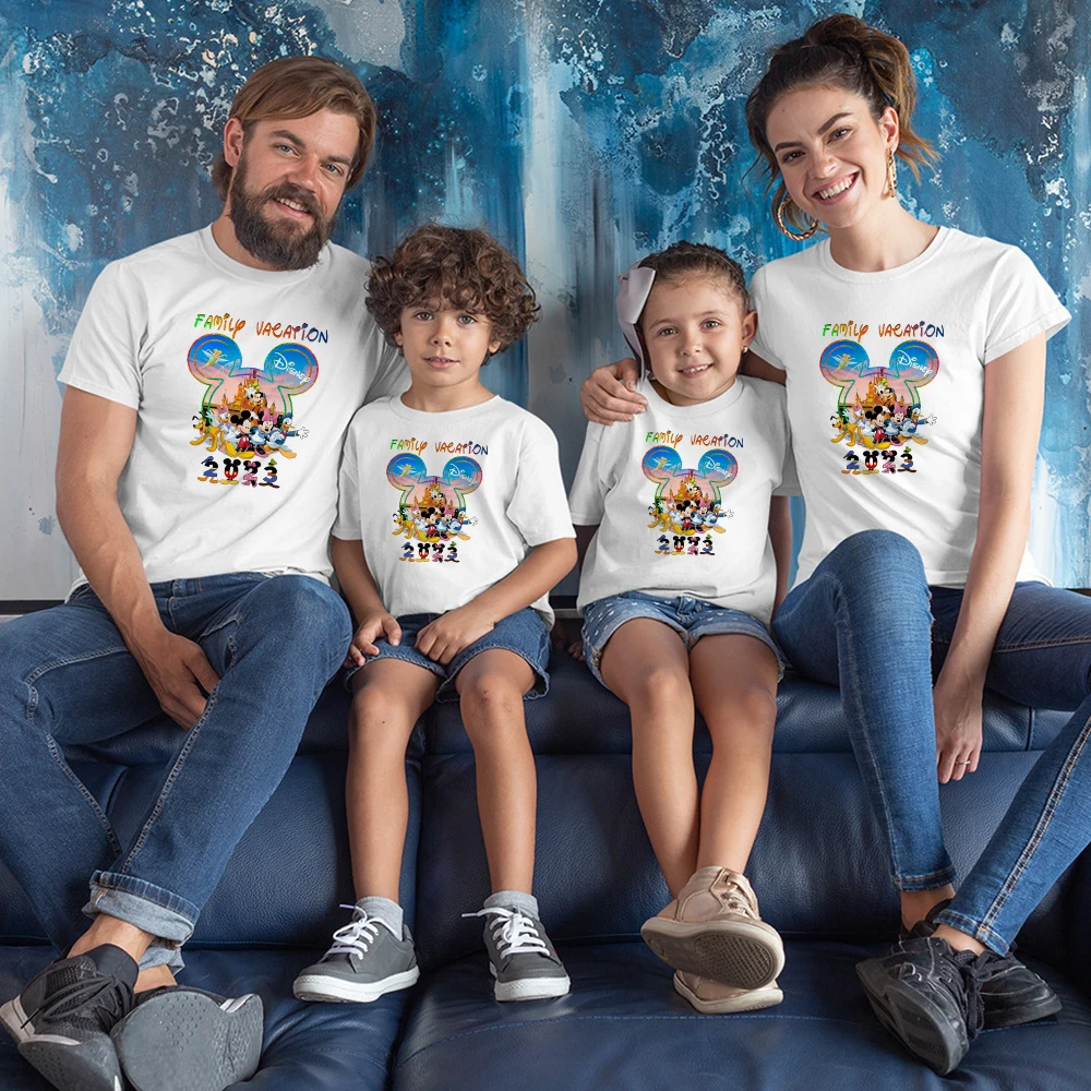 Disney Family T-shirts 2023 Vacation Mickey and Friends Print Cute Fashion Disneyland Trip Clothes Women T Shirt Free Shipping