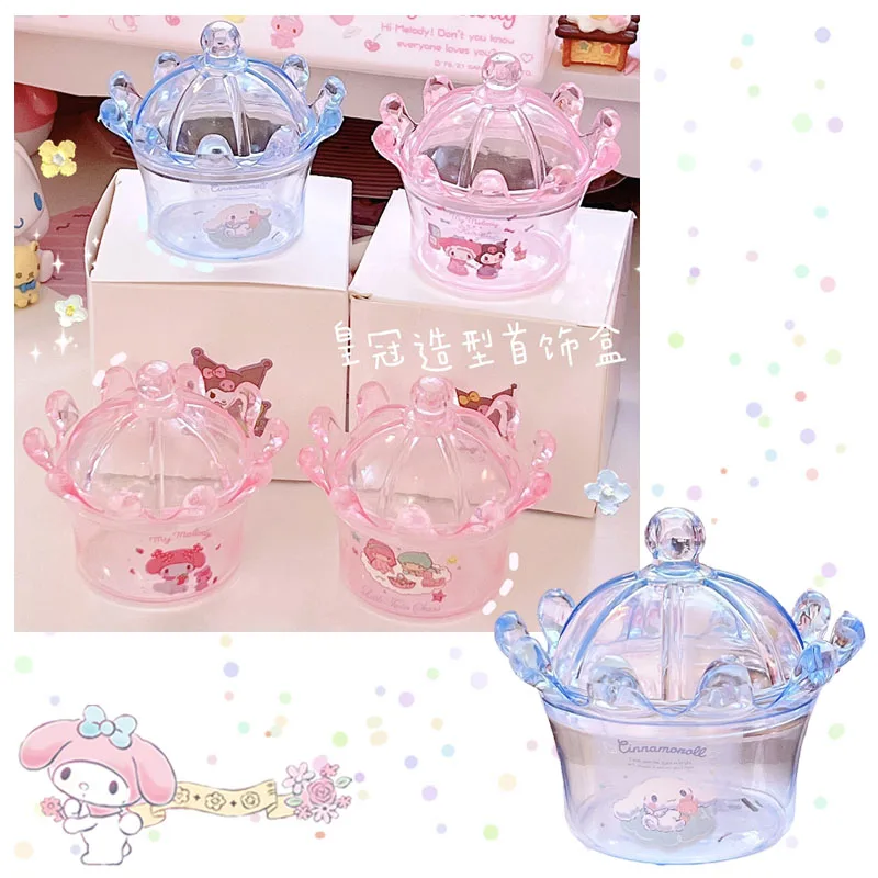 

8cm Cartoon Anime Cinnamoroll My Melody Kuromi Crown Modeling Desktop Storage Box Kawaii Ring Necklace Jewelry Boxs Girl Gifts