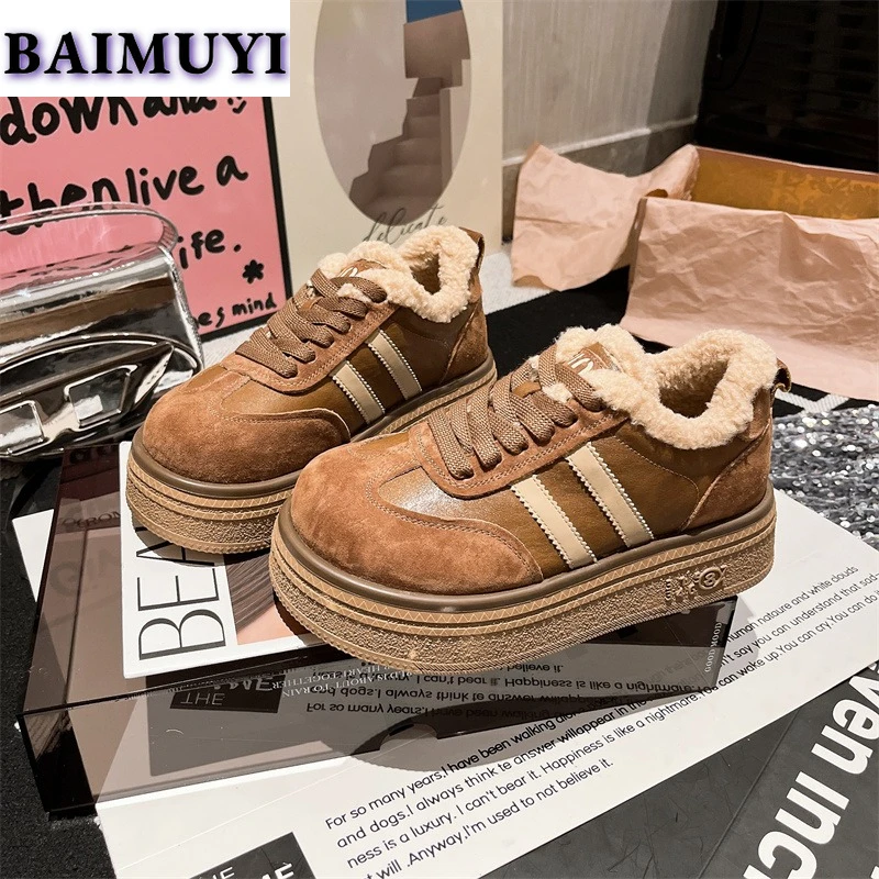 Женские кроссовки на плоской платформе повседневные зимние меховые теплые