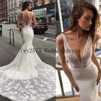 gorgeous mermaid lace wedding dresses robe de mariage lace appliqued bridal gowns sleeveless vintage sheer v neck wedding dress
