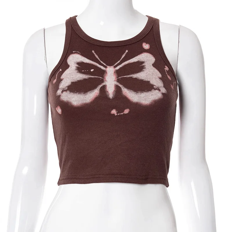 

Grunge Butterfly Printed Sleeveless Graphic T Shirts Y2k Aesthetic Clothes Crop Top Streetwear Tanks