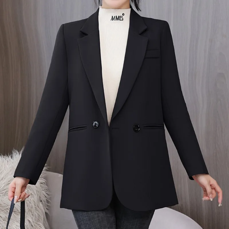 

Chic Office Lady Double Breasted Blazer Vintage Coat Autumn Fashion Notched Collar Long Sleeve Ladies Outerwear Stylish Tops