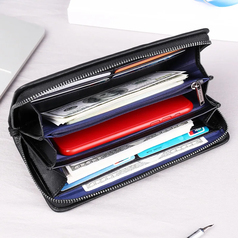 Мужской кошелек деловой брендовый черный модный длинный на молнии держатели для