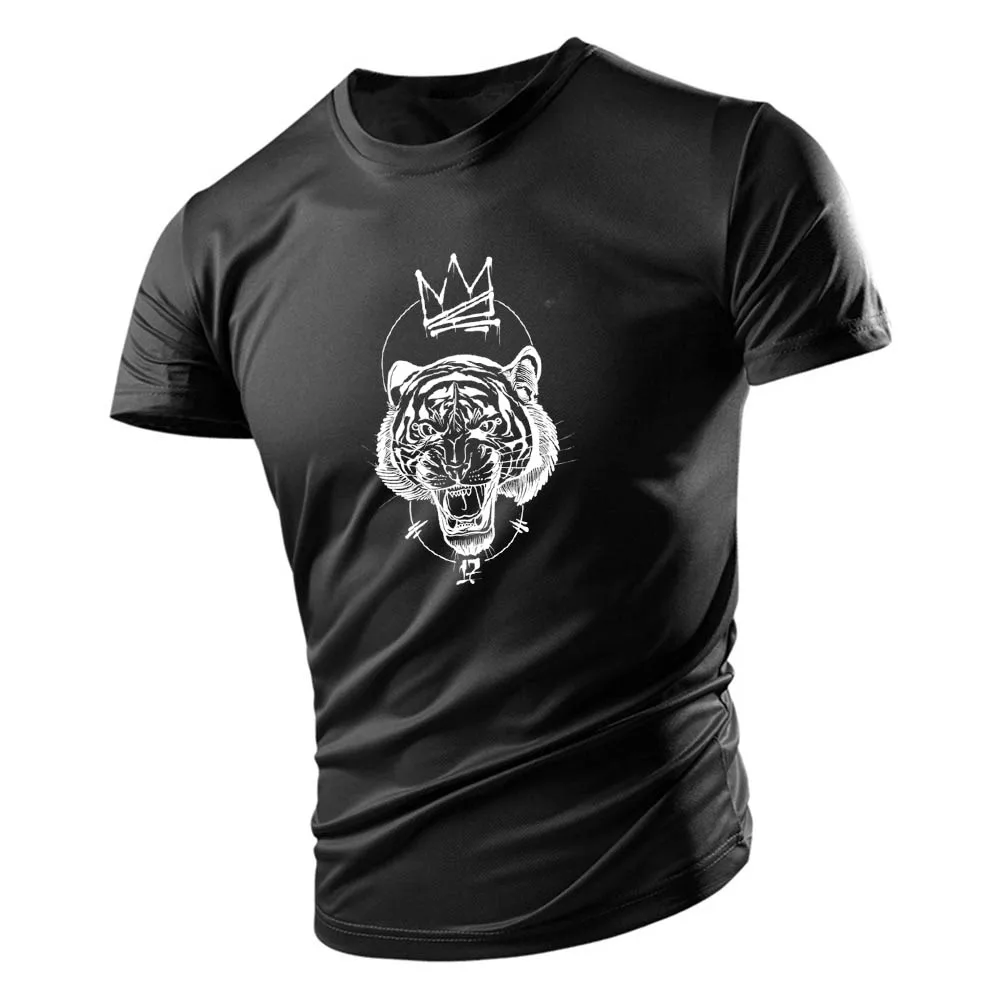 

Fierce Tiger 2D Print 2023 New Fashion Simple Personality Summer Round Neck Loose Breathable Oversize Men New Short Sleeve