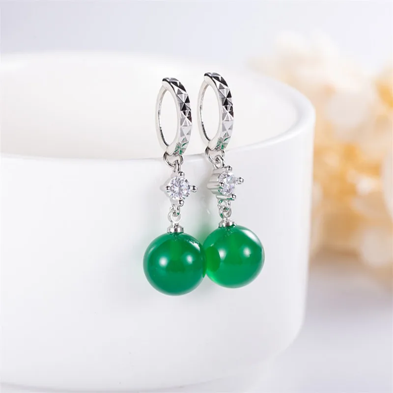 

925 Sterling Silver Natural Ruby & Emerald Gemstone Earrings Bohemia for Women Silver 925 Jewelry Emerald Earring Ball Bizuteria