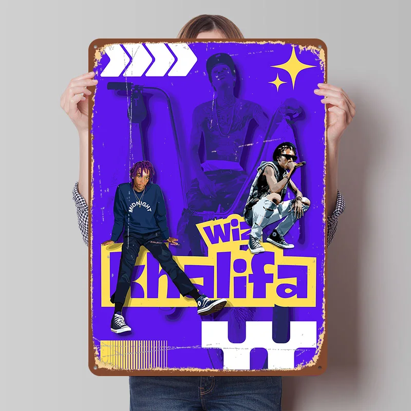 Фото Металлический постер Wiz Khalifa: Винтажный ретро-декор для стен, роскошный элемент интерьера, эстетическое украшение для дома №1