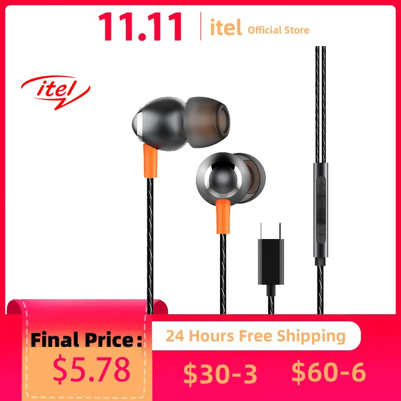 

itel E61 Wired Earphone 3-Button Remote with Microphone Cable Organizer Earphones Powerful Bass Drivers In-Ear Headphone