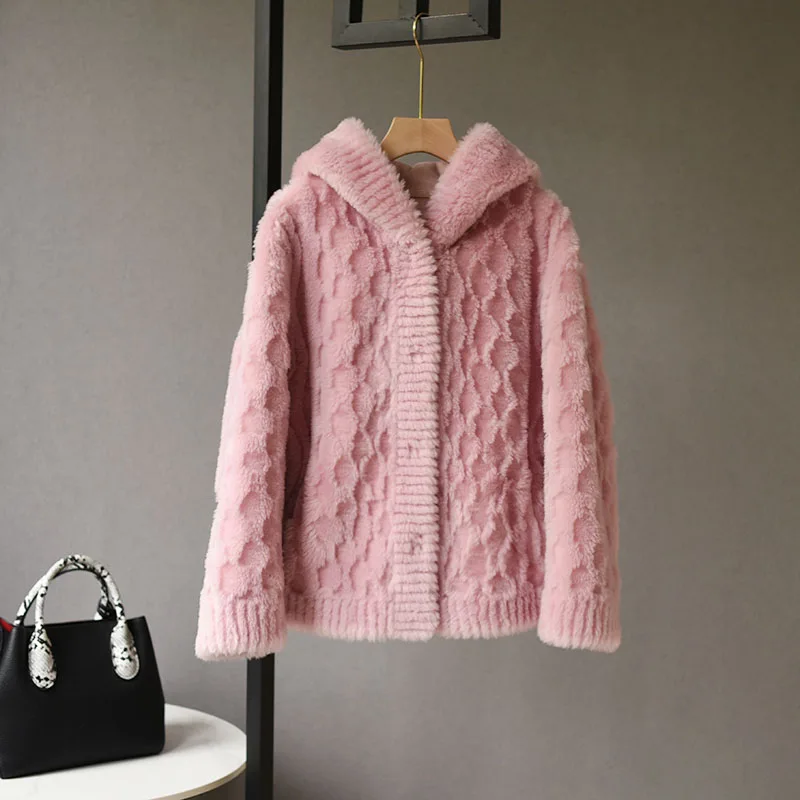 Genuine Lamb Wool Overcoats Women's Winter Clothes 2022 New Students Soft Cute Girls Natural Hooded Lamb Fur Jackets C57 enlarge