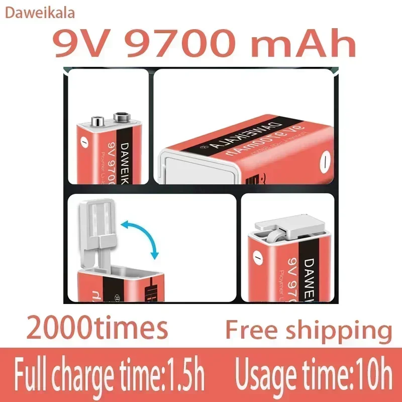 Новая аккумуляторная литий-ионная батарея 9 В 9900 мАч Micro USB литиевая для