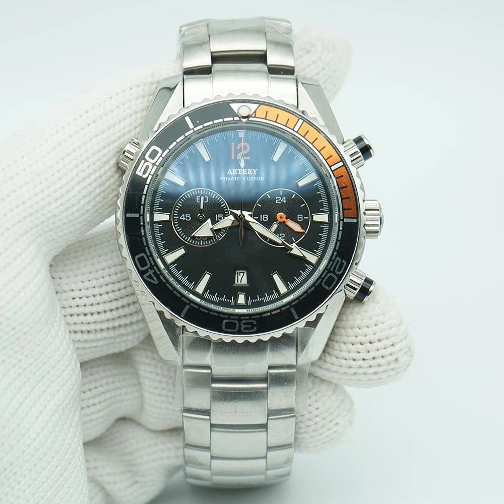 

Orange Bezel Black Limited Dial Mens Watch Quartz Chronograph Stainless Steel Back Sports Male Wristwatches
