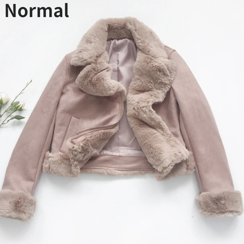 Japan Style Double Pockets Woman Jacket Autumn Winter New Sweet Vintage Coat Warm Faux Chammy Zip Motorcycle Clothes