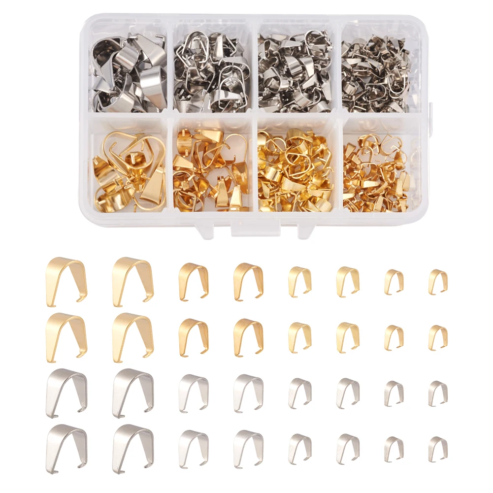 400pcs 304 Stainless Steel Pinch Bail Clasp Pendant Charm Connector Snap on Bails for DIY Jewelry Making Handmade Supplies