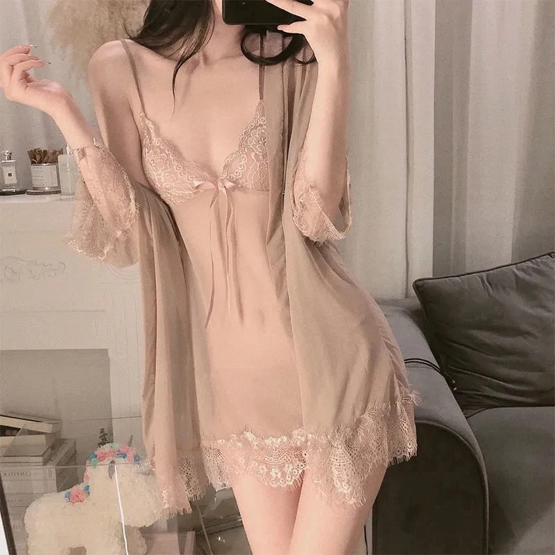 Hot Women Sexy  Sling Lingerie Nightwear Robe Babydoll Attractive Sexy Lace Mesh Dress Woman Pajamas For Women Home Wear