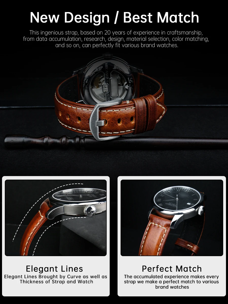 Retro Genuine Leather Watch Strap Oil Wax Cowhide Leather Watchband Bracelet Belt 18 20 22 24mm Women Men Brown Smart Watch Band