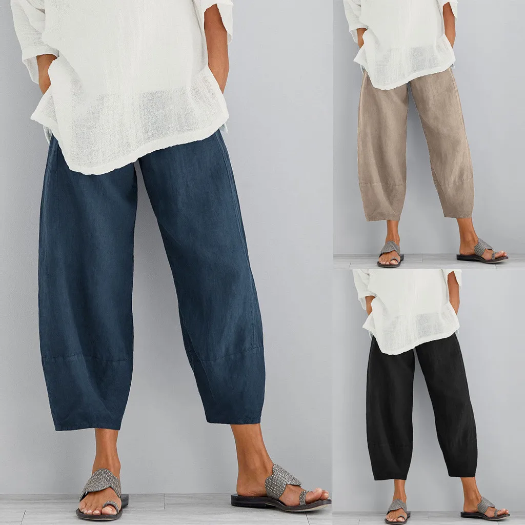

Vintage Printed Harem Pants Women Trousers Casual Elastic Waist Cotton Linen Wide Leg Pants Loose Pantalon Summer Plus Size Pant