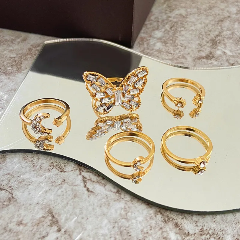

5 Pcs/set Rhinestone Sweet Punkl Finger Rings Set Jewelry Accessories for Women