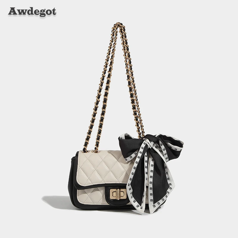 

Black and Beige Plaid Quilted Flap Bags for Women Classical Design Small Shoulder Handbag Female Lady Scarf Chain Purse Totes
