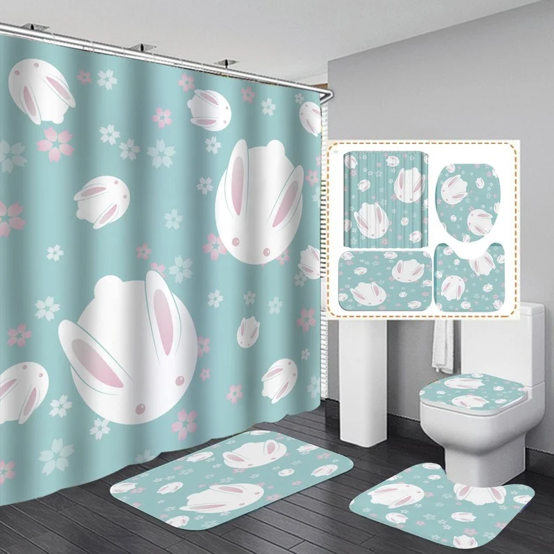 

Waterproof Shower Curtains BathroomNon-Slip Rug Toilet Lid Cover Bath Mat Cortina de ducha impermeableRideau de douche toilette