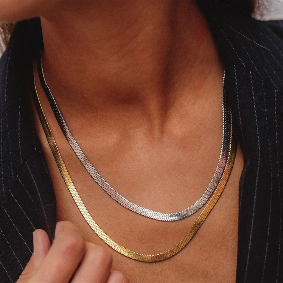 

New Rope Chain Necklace Women Gold Color 3MM Width Twist Gold Snake Chain Stainless Steel Chain Necklace For Women Jewelry Gift