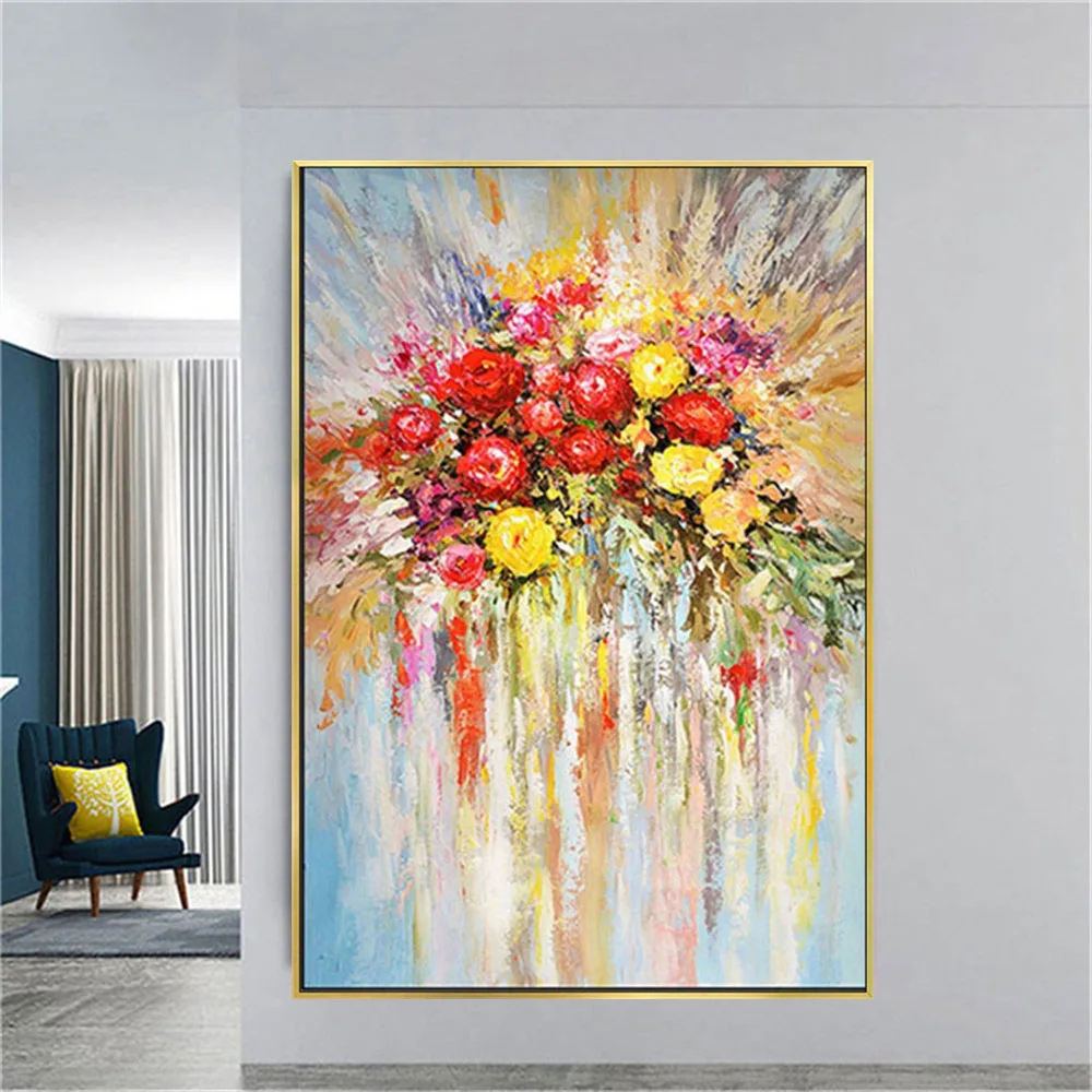 

Искусство на стену, картина 100%, ручная роспись, картина маслом, цветы, Настенная роспись, декор для гостиной, коридора