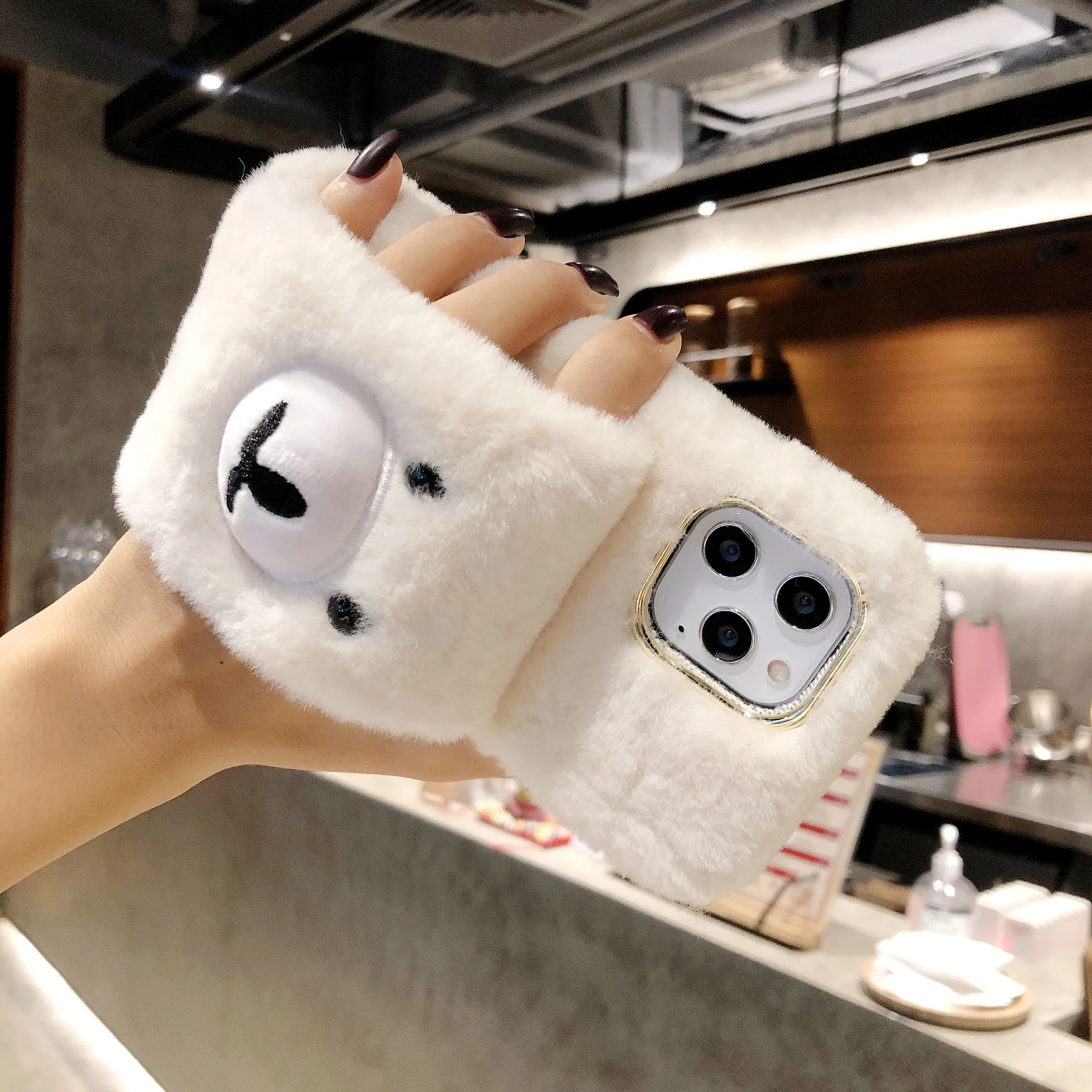 Теплый Пушистый Плюшевый чехол с маленьким медведем на запястье для телефона iPhone