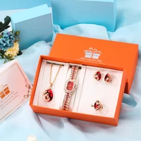 new fashion quartz wrist watch for women luxury necklace ring jewelry gift set for ladies elegant watches set reloj de mujer