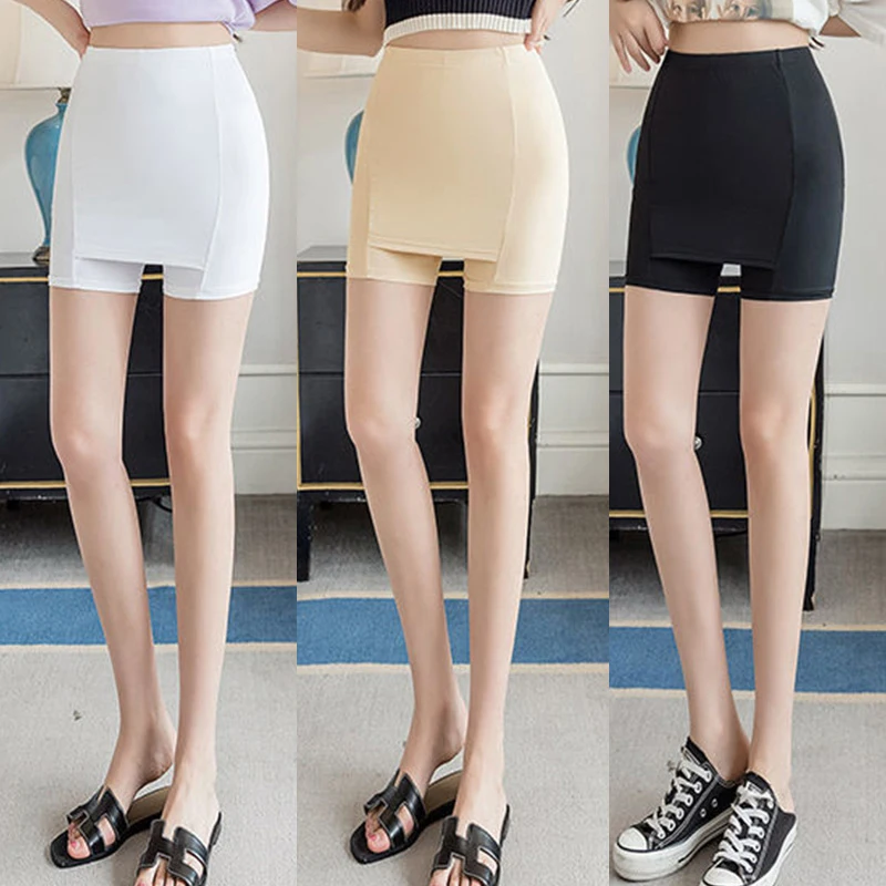 

Seamless Safety Pants Summer Ice Silk Shorts Boxers Shorts High Waist Underwear Sliming Fit Double Layer Seamless Skirt Shorts