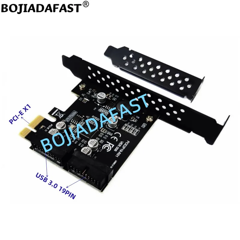 

2 Ports USB 3.0 19Pin 20Pin Connector to PCI-E 1X PCIe x1 Adapter Expansion Riser Card 5Gbps Low Profile Bracket For Desktop