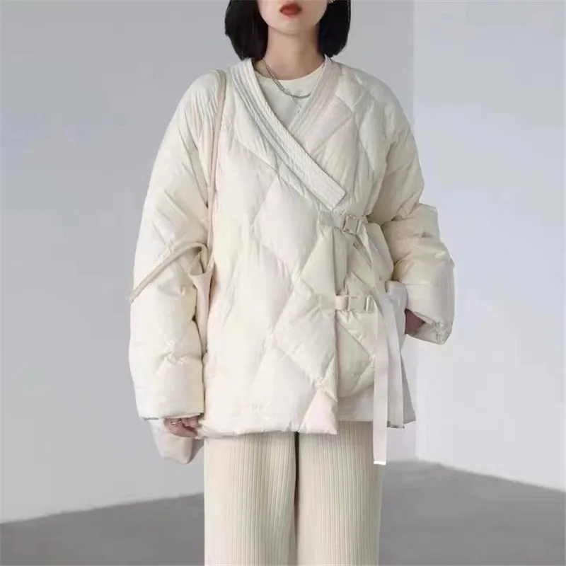 New Fashion Autumn/Winter  White Loose Fitting White Eiderdown Coat
