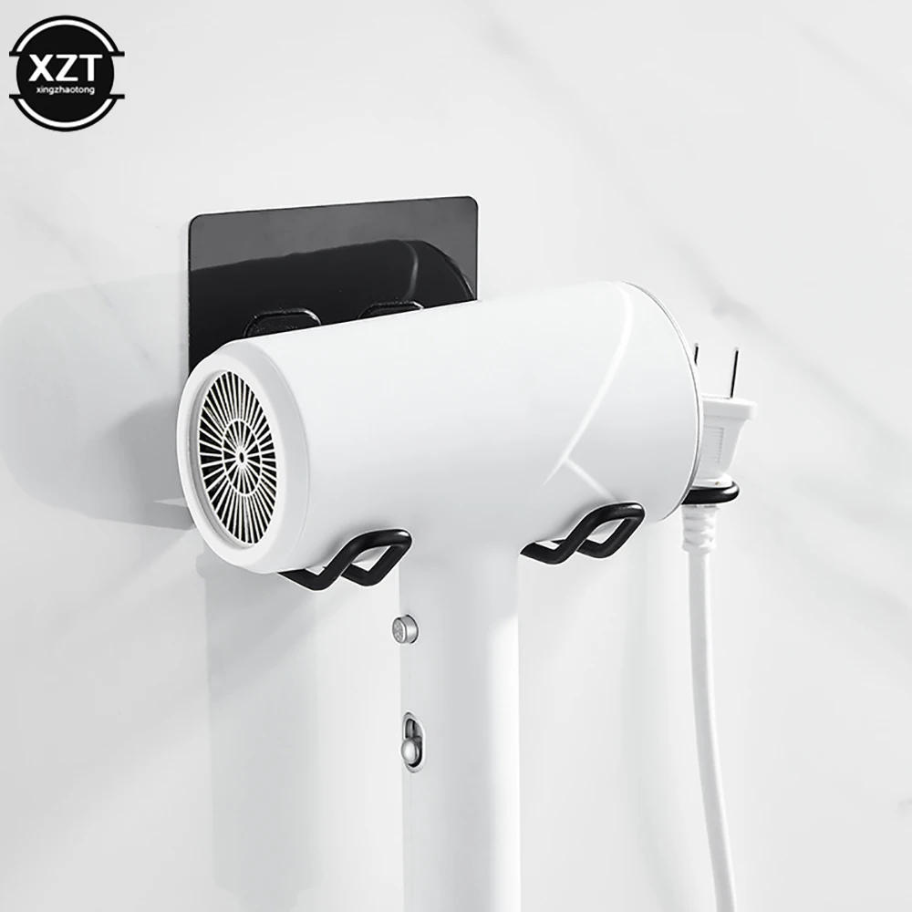 

2 Pcs Wall Mounted Hair Dryer Holder Rack Stainless Steel Rack Punch-free Hanger Organizer Shelves Bathroom Accessories