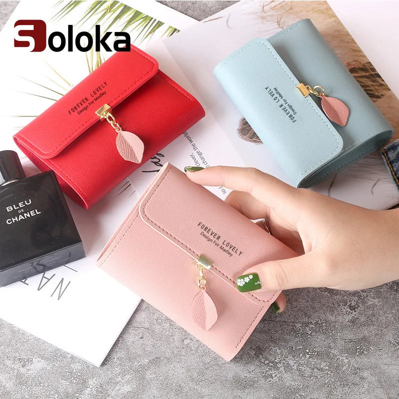 

Women Short Wallet Student Hasp Coin Bag Sweet Leaf Letters Print Korean Style Mini Tassel PU Coin Purse Bank Card Holder