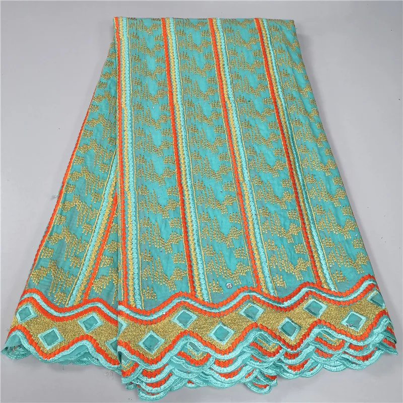 

5 Yard Swiss Fabric Latest Heavy Beaded Embroidery African 100% Cotton Voile Lace Popular Dubai Style For wedding Party 9L090202