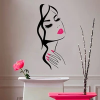 beauty salon wall sticker beautiful lady hairdresser for ladys red lips vinyl makeup sticker