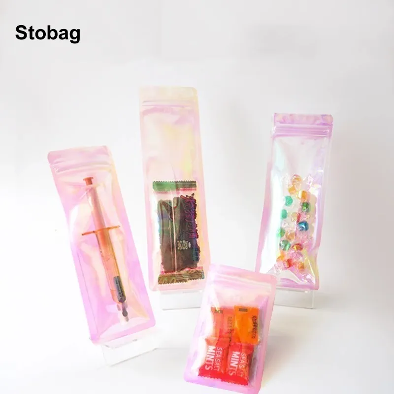 

StoBag 100 шт. прозрачный самозапечатывающийся пакет с длинным застежкой-молнией лазера радуги Конфеты Ювелирные изделия Серьги Упаковка сувениры