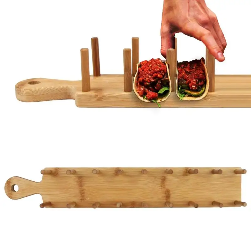 

Wooden Taco Holder W-Shaped Bamboo Mexican Pizza Rack Tray Rack Corn Roll Rack Tray Shelf Kitchen Table Decoration