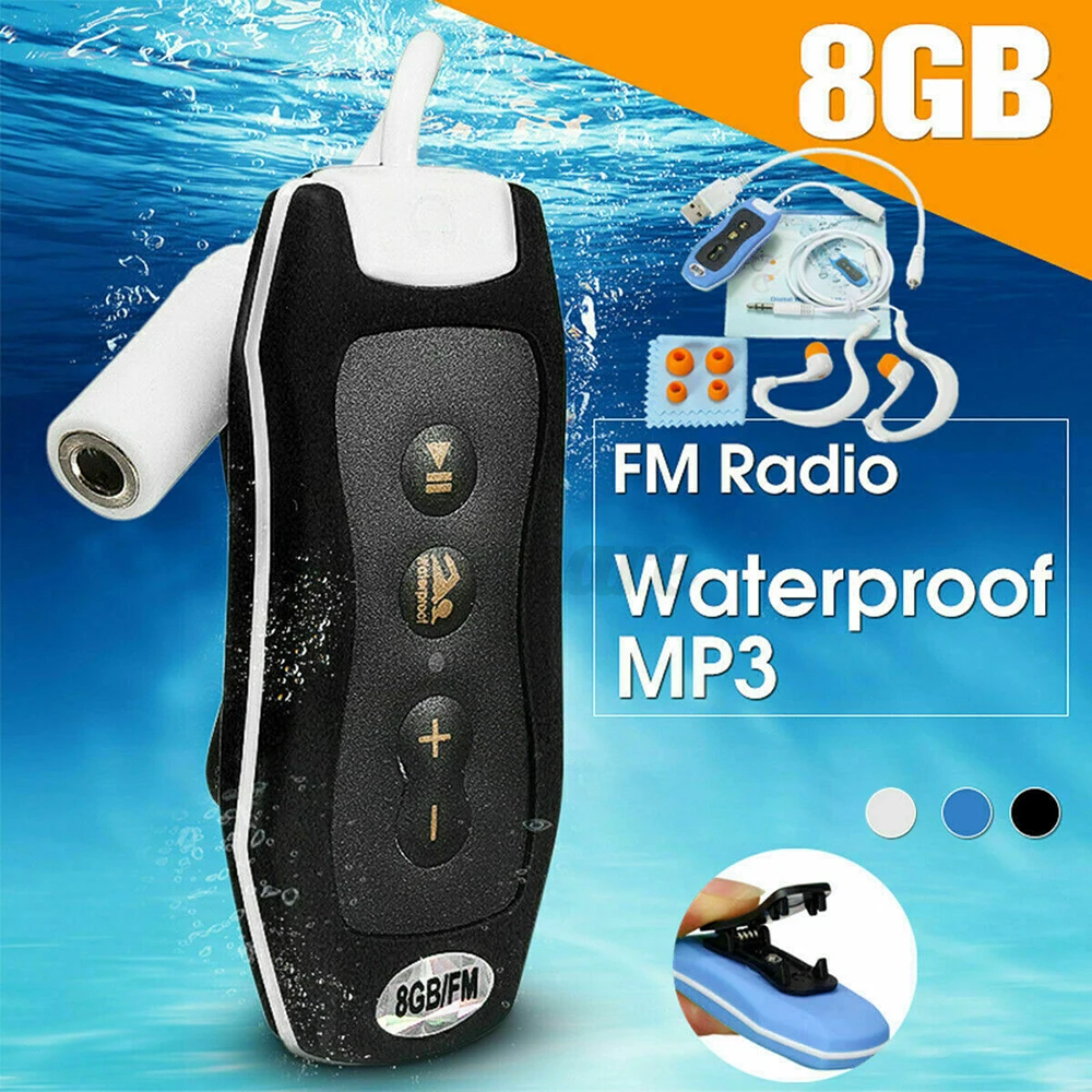 

4GB/8GB Waterproof IPX8 Metal Clip MP3 Player FM Radio Stereo Sound Swimming Diving Surfing Mini Sports Music Player