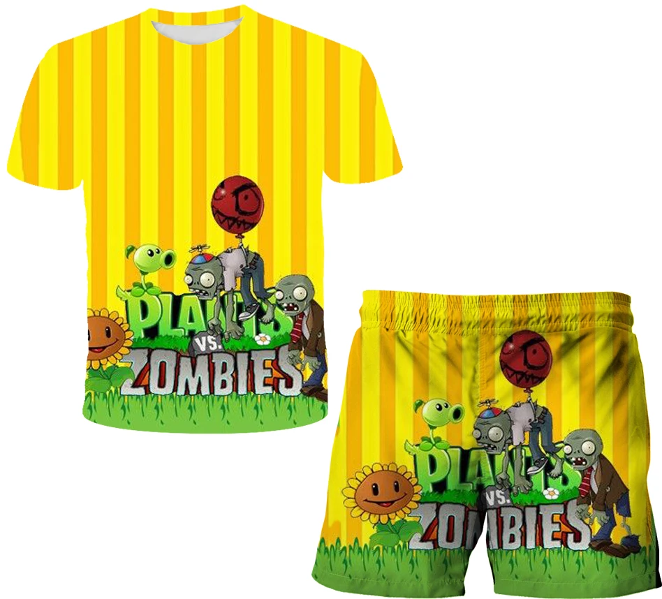 

Plants VS. Zombies 2d T-Shirt Toddler Cartoon T-Shirt Set Boys And Teenagers Short Sleeve Anime Sports Top Summer PvZ Clothing