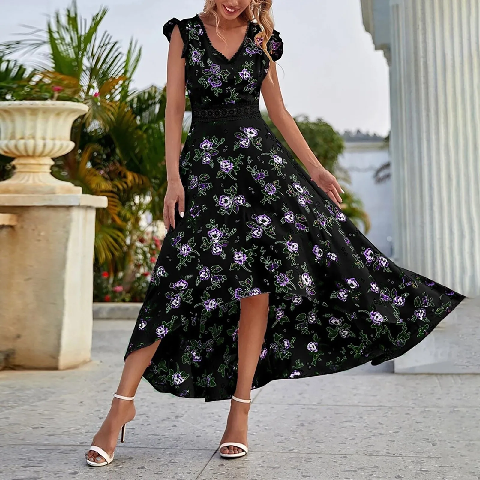 

Женский длинный сарафан в стиле бохо, винтажное платье без рукавов с цветочным принтом и Расклешенным рукавом, летнее платье для отпуска