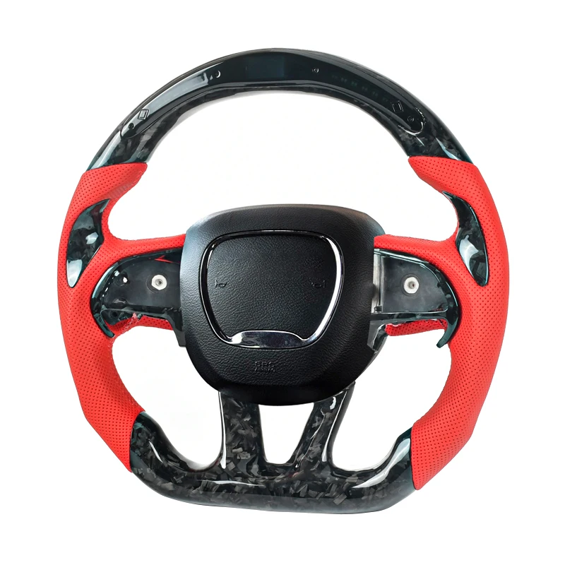 

100% Carbon Fiber Leather Steering Wheel With LED Fit For Dodge Muscle Car Customized