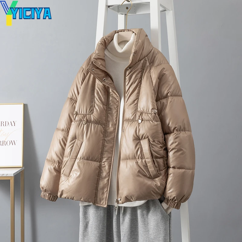 YICIYA Jackets For Women 2023 New Winter Parkas Female Glossy Cotton Jackets Stand Collar Casual Warm Parka Coat Female Outwear